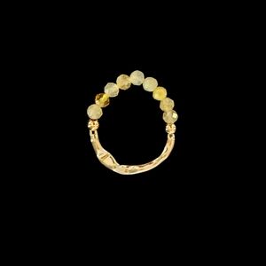 New 18k Gold Plated and Yellow Opal Stretch Beaded Women's Ring